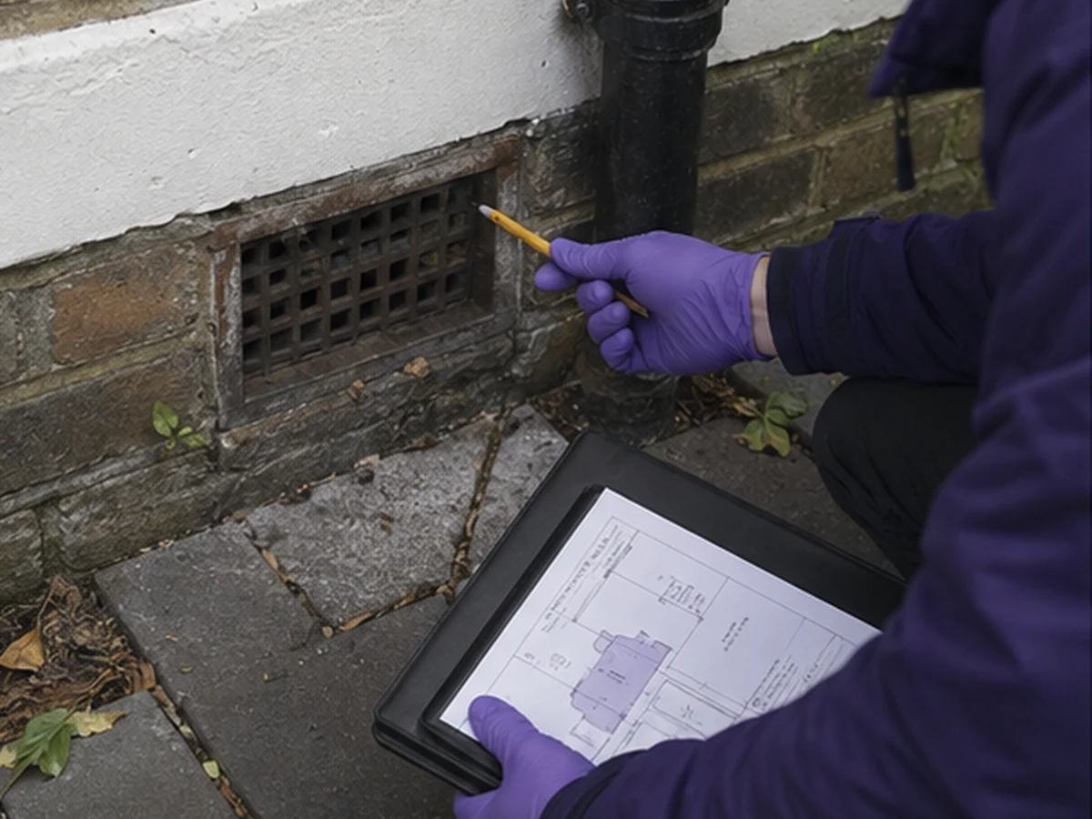 London pest-control technician mapping evidence for Rat Entry Routes London