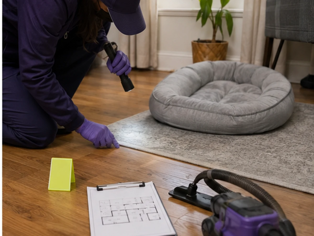 London pest-control technician mapping evidence for Flea Treatment London